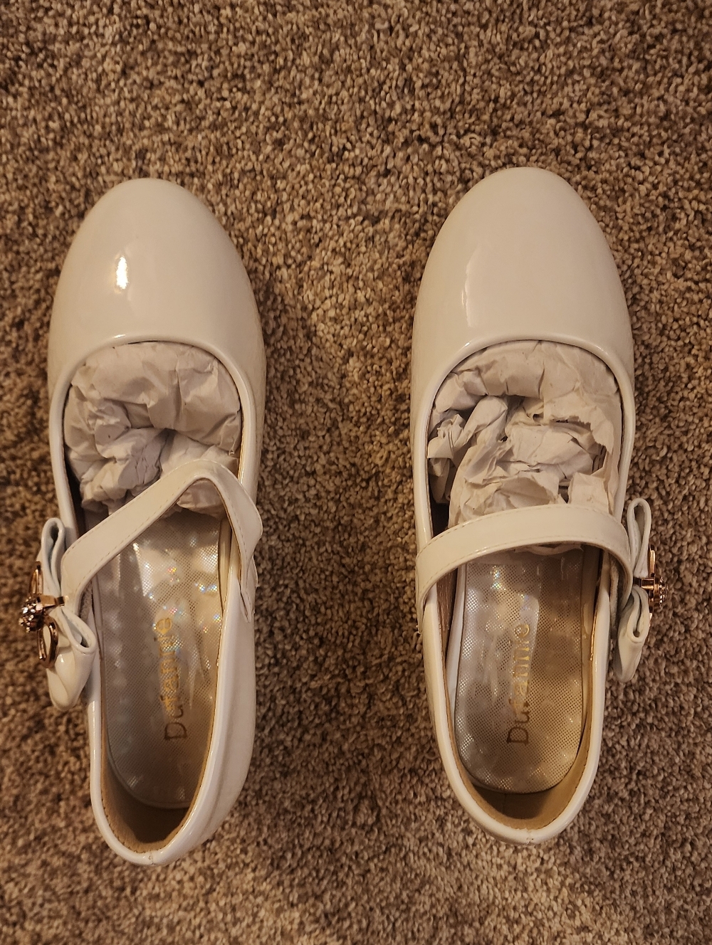 White Patent Mary Jane Heels with Buckle Detail